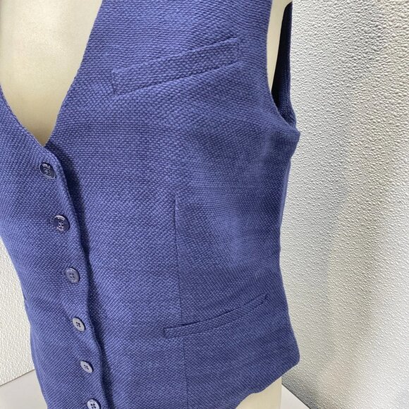 STAUD Brett Textured Cotton Twill Vest • Size L • Navy Blue - Picture 7 of 11